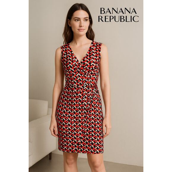 Banana Republic Geometric Bodycon Dress Medium Artwear Classic Stretch Vneck - Picture 2 of 11